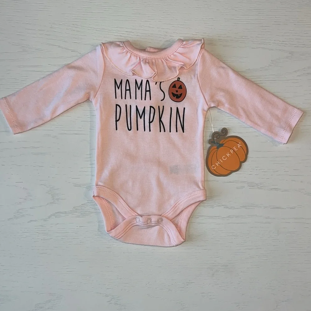 🎃 Chickpea Mama’s Pumpkin Set of 2 Bodysuits Hair Bow 6-9 months - Picture 5 of 5